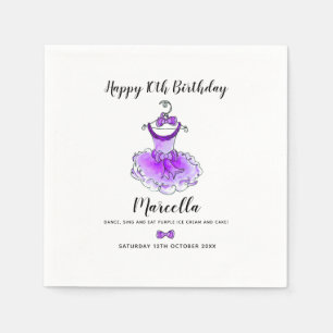Purple party dress girls 10th birthday party napkin
