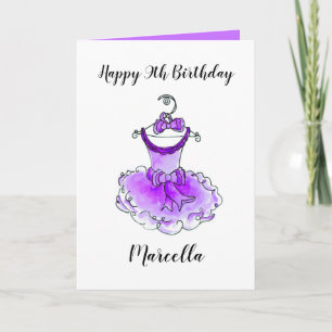 Purple party dress inked art girls birthday card