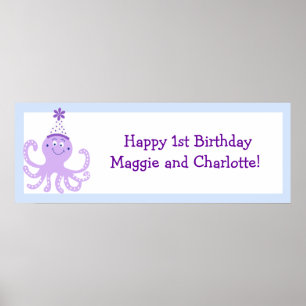 Purple Party Octopus Birthday Banner Customised Poster