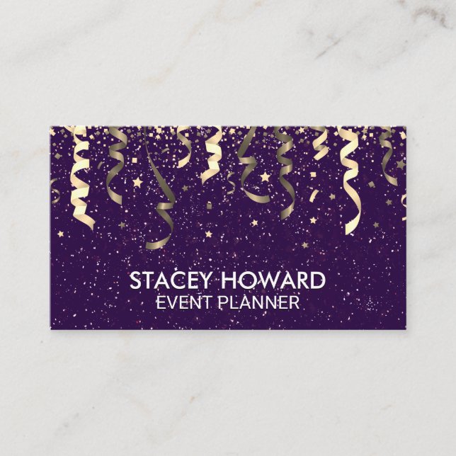Purple | Party Popper and Confetti  Business Card (Front)