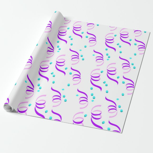 PURPLE PARTY RIBBONS WRAPPING PAPER (Unrolled)