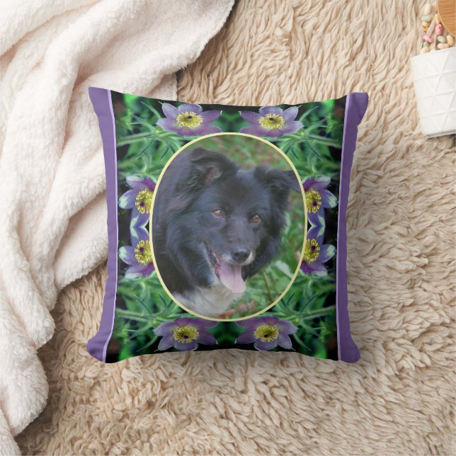 Purple Pasque Flowers Frame Create Your Own Photo Cushion (Blanket)