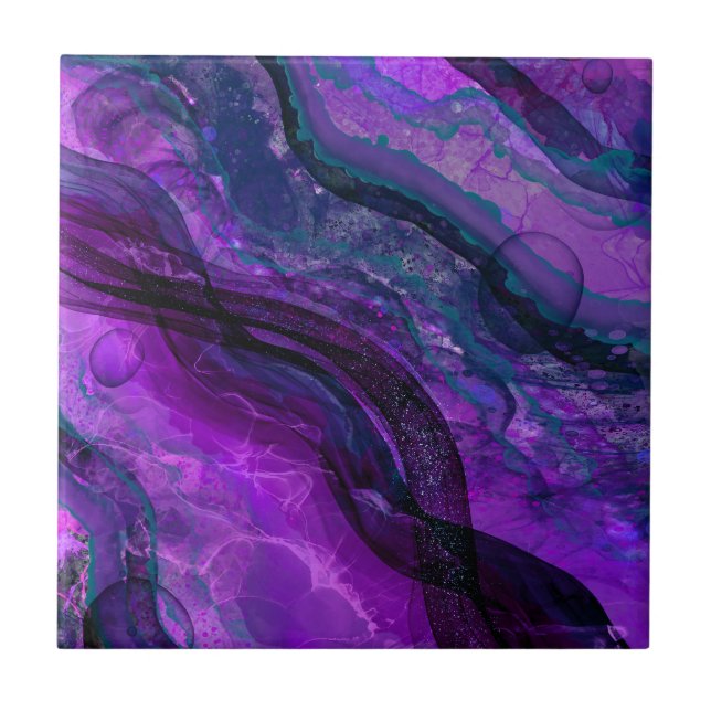 Purple Passion Alcohol Ink Abstract Design Ceramic Tile (Front)