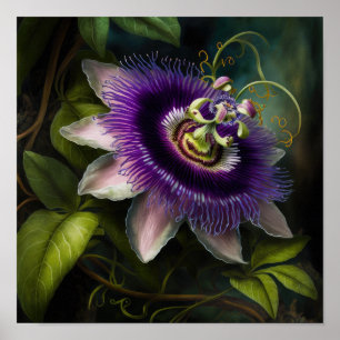 Purple Passion Flower Art Print Poster