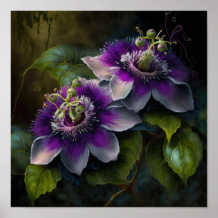 Purple Passion Flower Art Print Poster