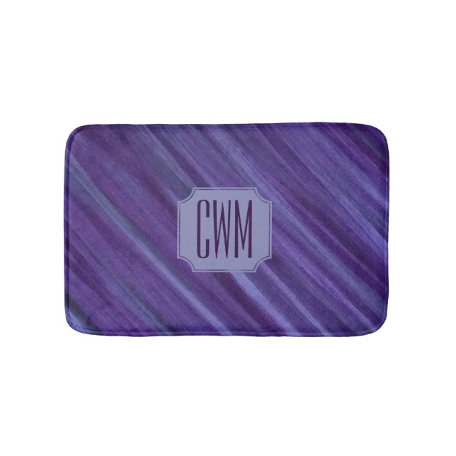 Purple Passion | Violet Plum Brushstroke Monogram Bath Mat (Front)