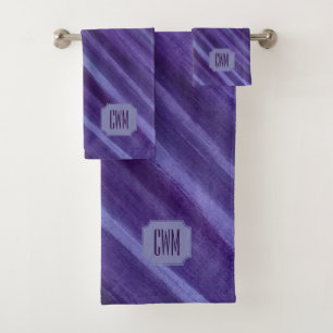 Purple Passion   Violet Plum Brushstroke Monogram Bath Towel Set