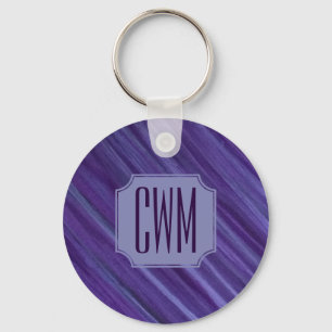 Purple Passion Violet Plum Brushstroke Monogram Key Ring