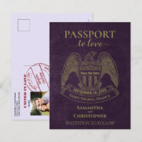 Purple Passport Cute Fun Wedding Save the Date