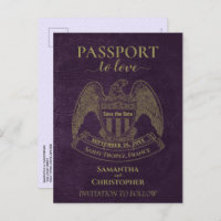 Purple Passport Cute Fun Wedding Save the Date