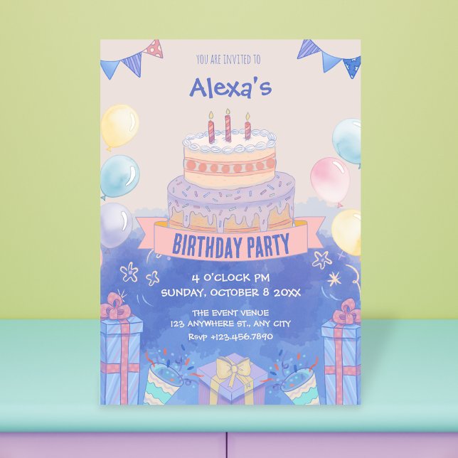 Purple pastel birthday cake  invitation (Creator Uploaded)