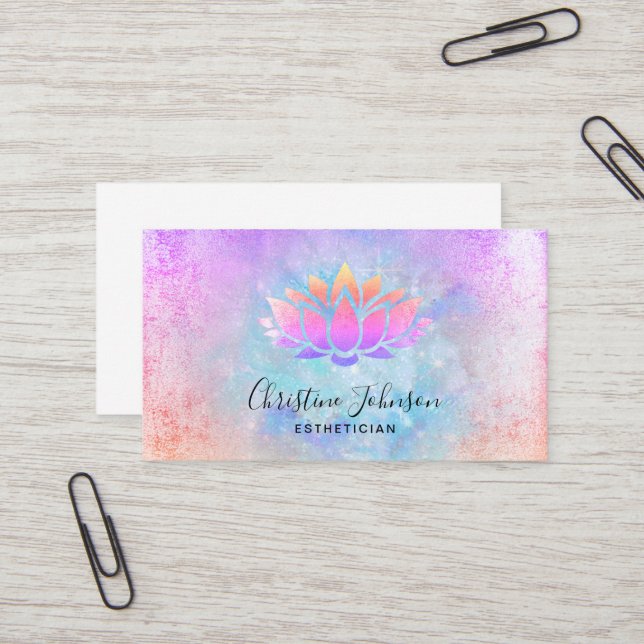 purple pastel blue orange lotus business card (Front/Back In Situ)