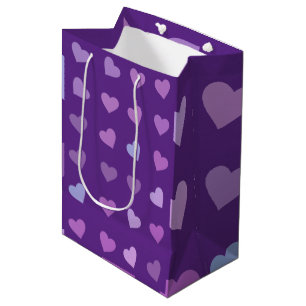 PURPLE PASTEL COLORED HEARTS    MEDIUM GIFT BAG