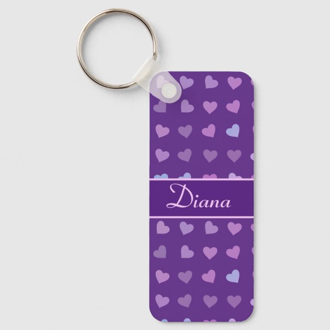 PURPLE PASTEL COLORED HEARTS PERSONALIZED     KEY RING (Front)