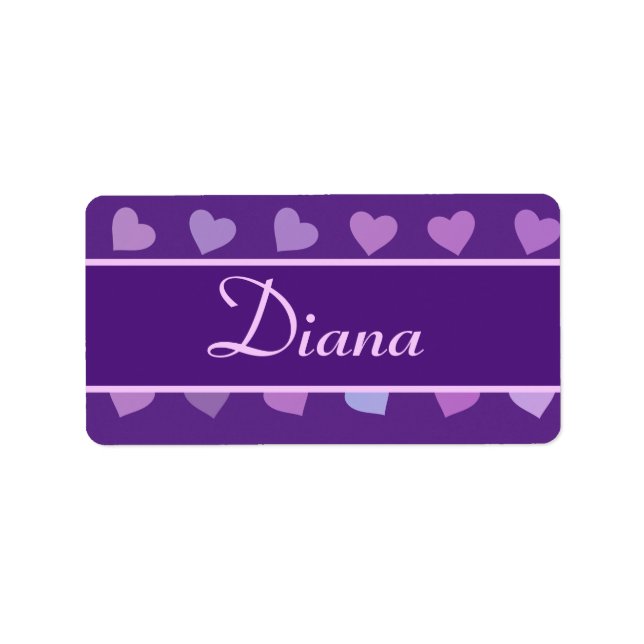 PURPLE PASTEL COLORED HEARTS PERSONALIZED     LABEL (Front)