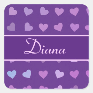 PURPLE PASTEL COLORED HEARTS PERSONALIZED    SQUARE STICKER
