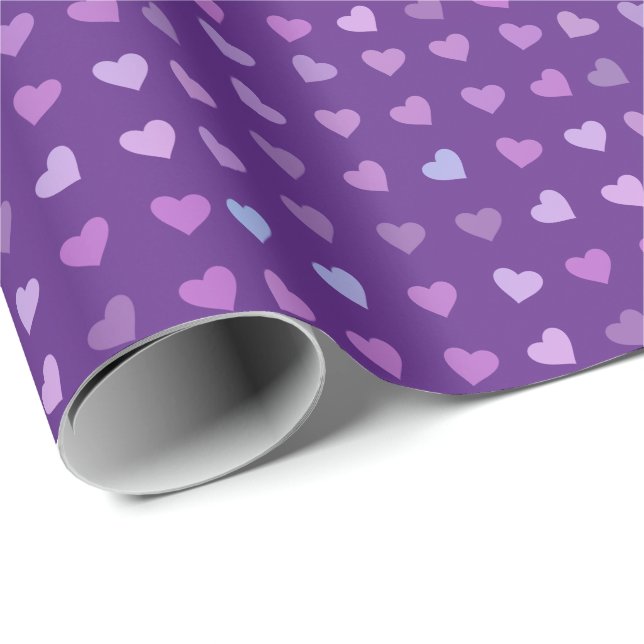 PURPLE PASTEL COLORED HEARTS  WRAPPING PAPER (Roll Corner)