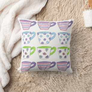Purple Pastel Cup of Tea Party Teacups Cuppa Cushion