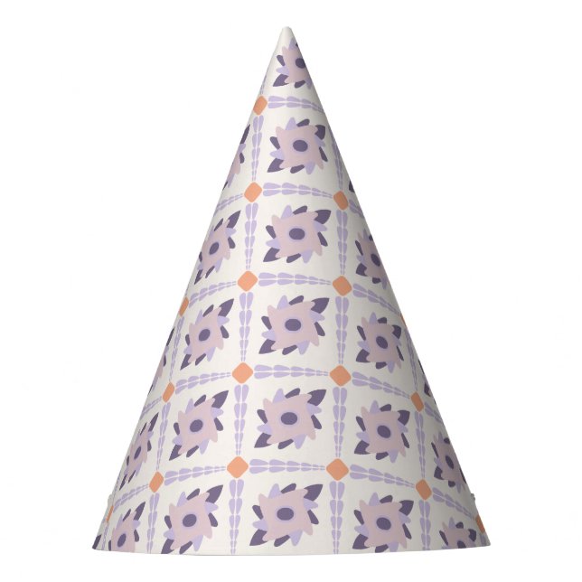 Purple Pastel Decorative Tile Pattern Party Hat (Front)