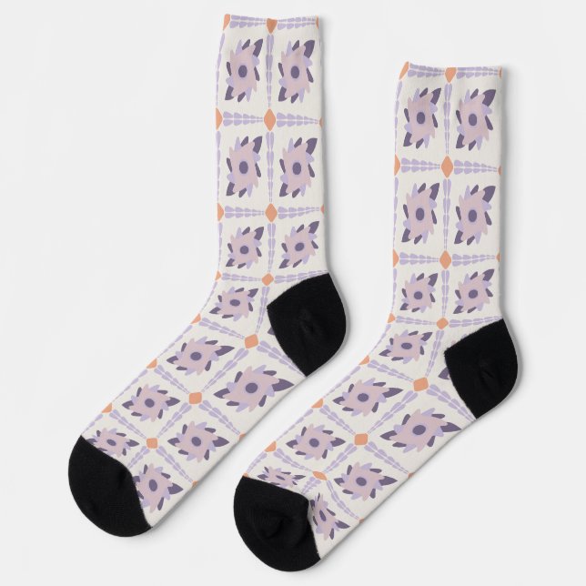 Purple Pastel Decorative Tile Pattern Socks (Left)