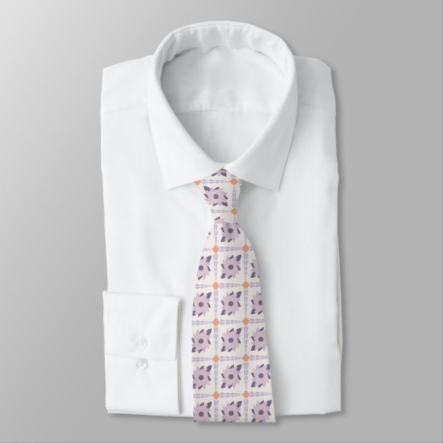 Purple Pastel Decorative Tile Pattern Tie (Tied)