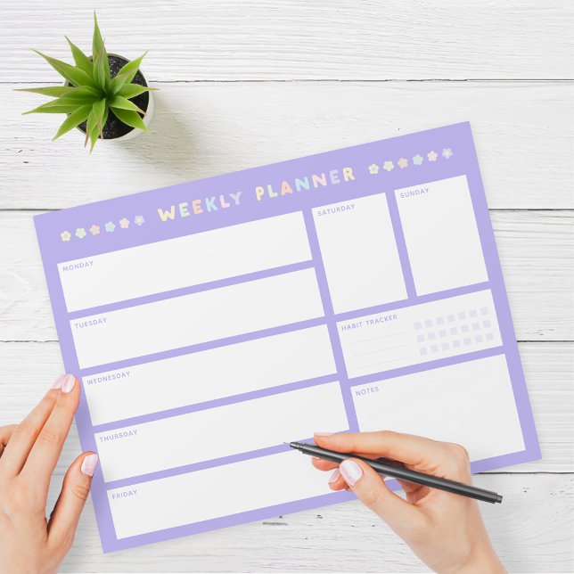 Purple Pastel Flower Weekly Planner Notepad (Creator Uploaded)