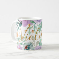 Purple Pastel Flowers Watercolor Floral Add Name