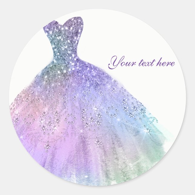 Purple Pastel Glitter Glam Dress Birthday Party Classic Round Sticker (Front)
