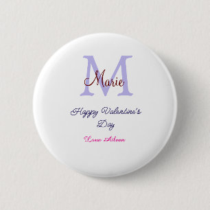 Purple pastel happy Valentine's day pink monogram 6 Cm Round Badge