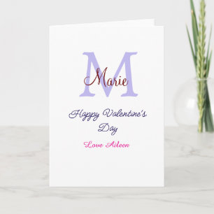 Purple pastel happy Valentine's day pink monogram  Card