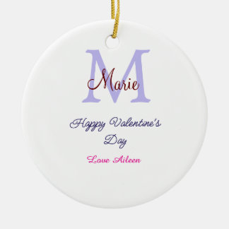 Purple pastel happy Valentine's day pink monogram  Ceramic Ornament