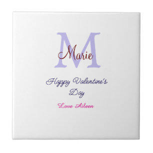 Purple pastel happy Valentine's day pink monogram Ceramic Tile