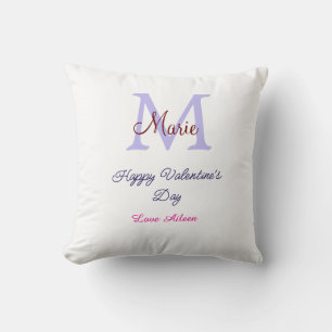 Purple pastel happy Valentine's day pink monogram  Cushion