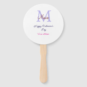 Purple pastel happy Valentine's day pink monogram Hand Fan