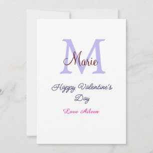Purple pastel happy Valentine's day pink monogram  Holiday Card