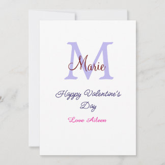 Purple pastel happy Valentine's day pink monogram  Holiday Card