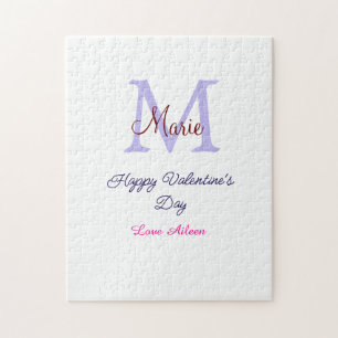 Purple pastel happy Valentine's day pink monogram Jigsaw Puzzle