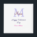 Purple pastel happy Valentine's day pink monogram Magnet<br><div class="desc">beautiful design</div>