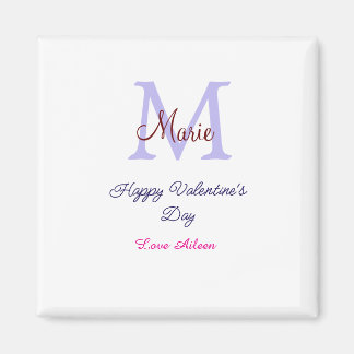 Purple pastel happy Valentine's day pink monogram  Magnet