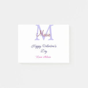 Purple pastel happy Valentine's day pink monogram Post-it Notes