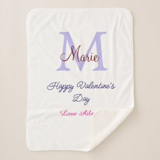 Purple pastel happy Valentine's day pink monogram  Sherpa Blanket