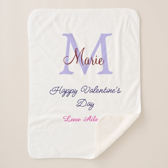 Purple pastel happy Valentine's day pink monogram  Sherpa Blanket (Front)