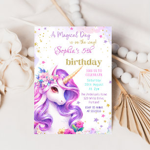Purple Pastel Magical Unicorn Birthday Invitation