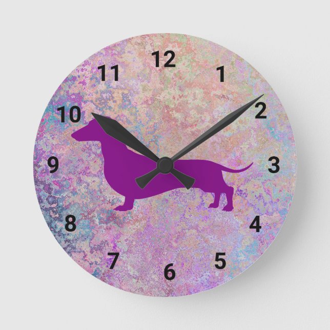 Purple Pastel Marble Dachshund Wall Clock (Front)