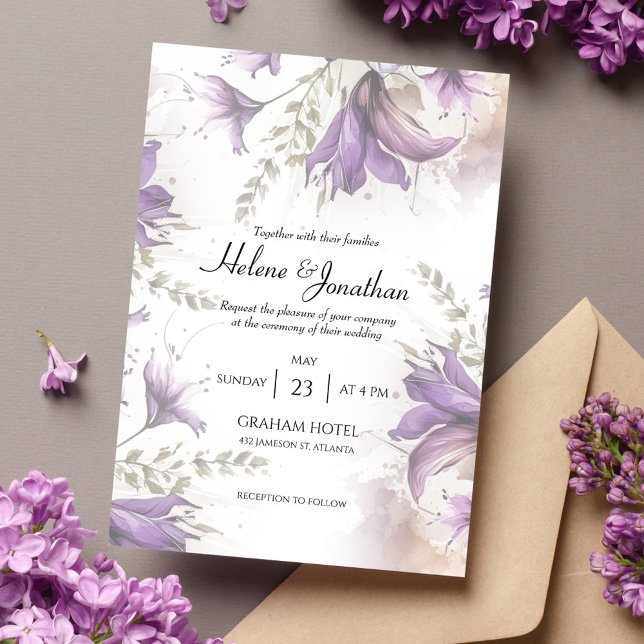 Purple Pastel Modern Boho Floral Elegant Wedding Invitation (Purple Pastel Modern Boho Floral Elegant Wedding Invitation)