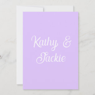 Purple pastel retro couple wedding name stylish na invitation