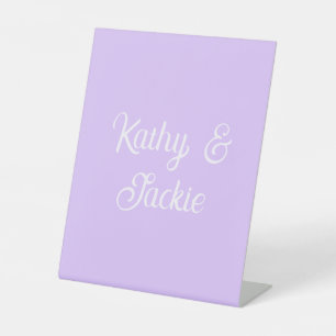 Purple pastel retro couple wedding name stylish na pedestal sign