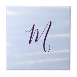Purple pastel watercolor monogram name letterretro ceramic tile