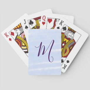 Purple pastel watercolor monogram name letterretro playing cards