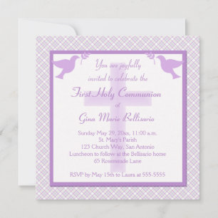 Purple, Pastels & Plaid First Communion Invitation
